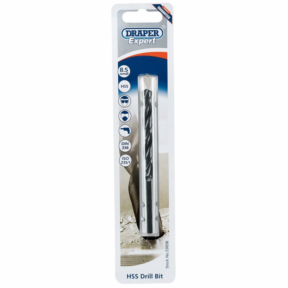 Draper 8.5MM HSS TWIST DRILL PCKD 53038 Metric HSS Twist Drills for Metric Tapping