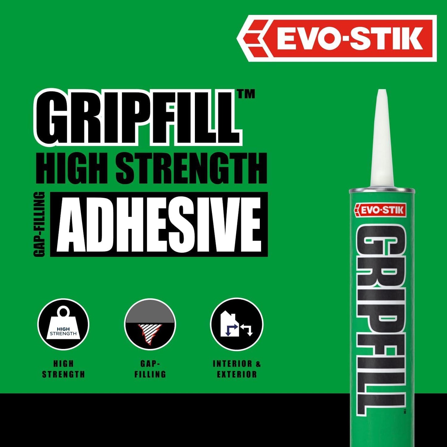 12 x EVO-STIK Gripfill 350ml High Strength Gap Filler Adhesive Cartridge