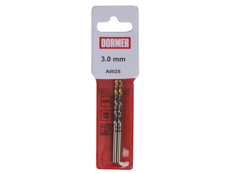 Dormer A002S3.0 A002 HSS-TiN Coated Jobber Drills (2) 3.0mm OL:61mm WL:33mm