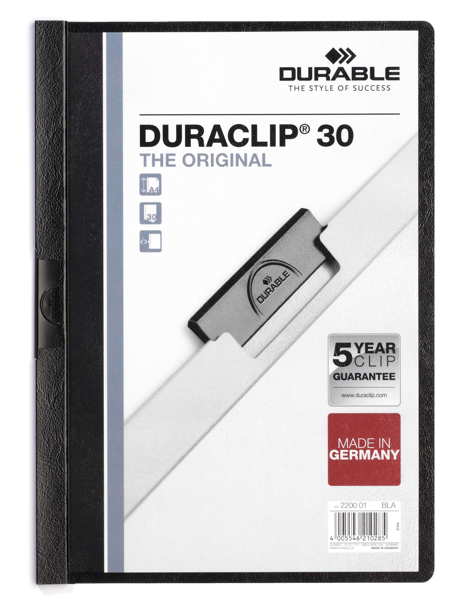 Durable DURACLIP 30 Sheet Document Metal Clip File Folder | 25 Pack | A4 Black