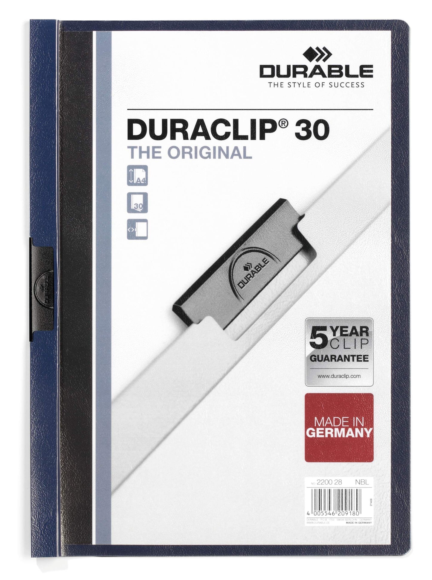 Durable DURACLIP 30 Sheet Document Clip File Folder | 25 Pack | A4 Midnight Blue