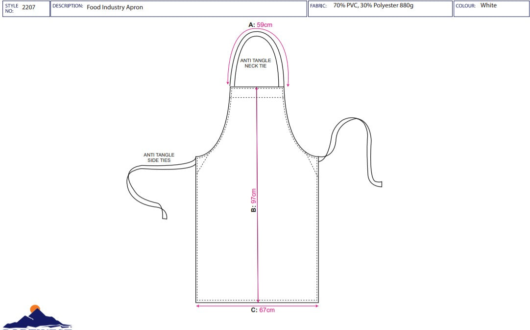 Portwest 2207 - White Food Industry Apron sz Adult Regular School Canteen