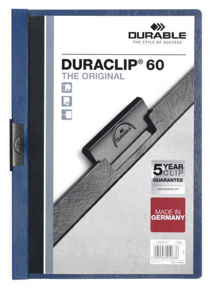 Durable DURACLIP 60 Sheet Document Clip File Folder | 25 Pack | A4 Dark Blue
