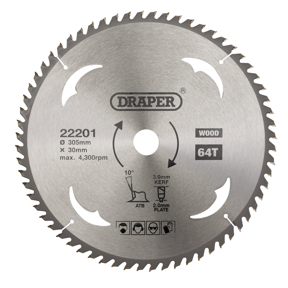 Draper TCT SAW BLADE 305MM 64T WOOD 22201 TCT Circular Saw Blade for Wood, 305 x 30mm