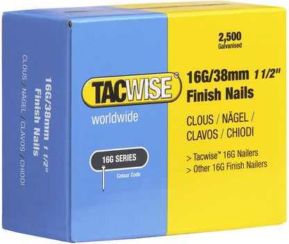 Tacwise 0296 Type 160 16G 38 mm Finish Nails Galvanised Pack of 2500 for Nail Staple Guns Trade Fixing