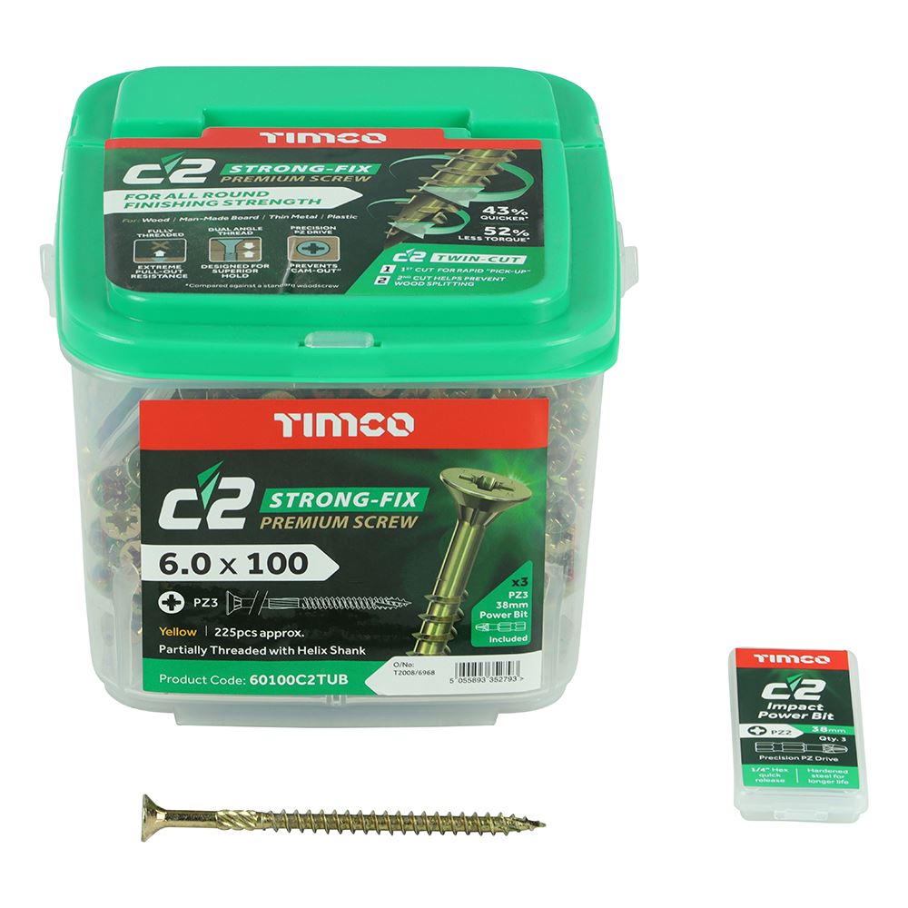 TIMCO C2 Strong-Fix PZ3 CSK ZYP 6.0 x 100 Gold Pack 225