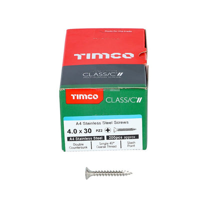TIMCO Classic Screw PZ2 CSK A4 SS 4.0 x 30 Pack 200