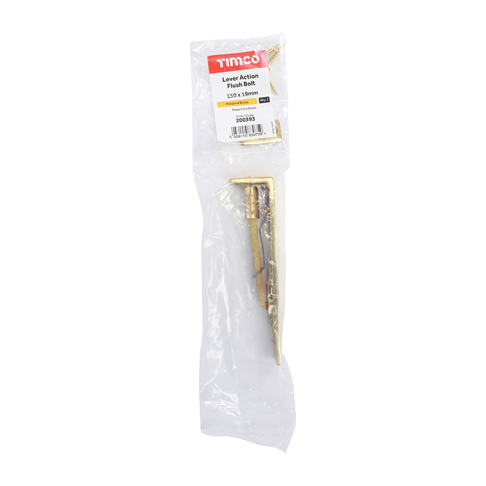 TIMCO Flush Bolt Pol. Brass 150 x 19mm Pack 1