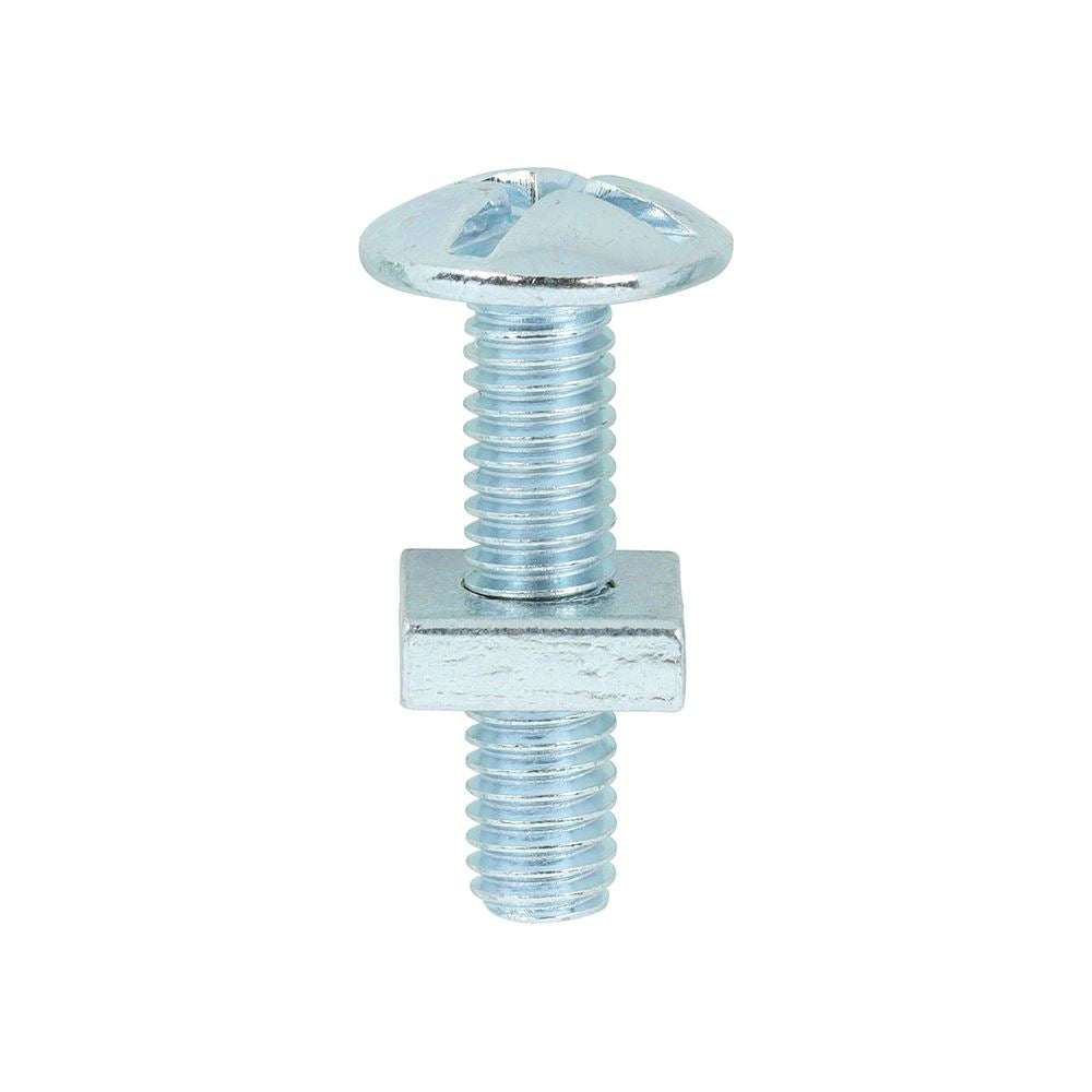 TIMCO Roofing Bolt & SQ Nut Zinc M6 x 25 Silver Pack 100