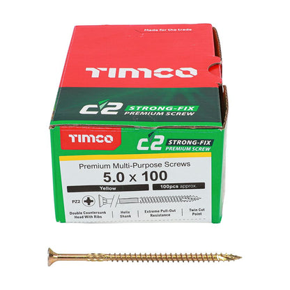 TIMCO C2 Strong-Fix PZ2 CSK ZYP 5.0 x 100 Gold Pack 100
