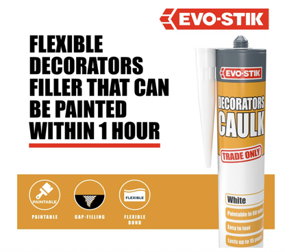 EVO-STIK Decorators Caulk White 280ml Flexible Fast Dry Paintable Gap & Crack Filler for Skirting Boards Windows Doors