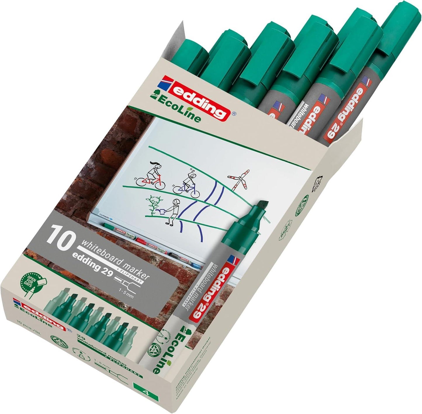 Edding 29 Ecoline Green Whiteboard Marker Pens Chisel Tip Pack of 10