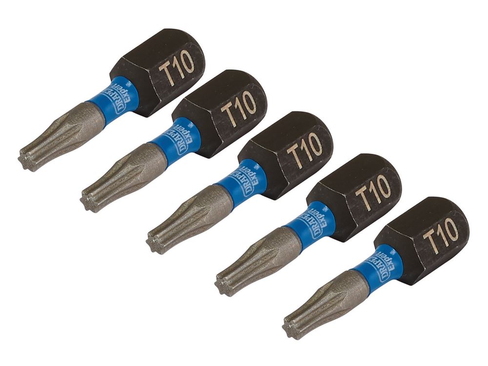 Draper T10X25MM IMPACT S/D BIT 5PK 05491 TX-STARÂ® Impact Screwdriver Bits, 1/4" Hex