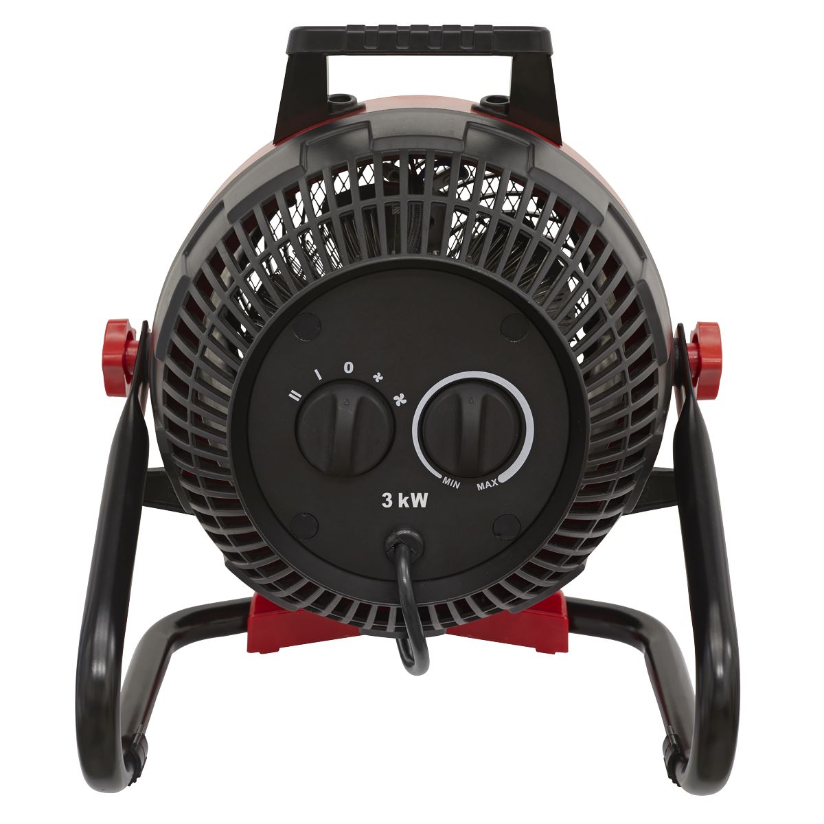 Sealey FH3000 Industrial Fan Heater 3000W/230V | 0-3000W, 230V ~ 50Hz, Thermostat, Tip-Over Switch | Portable industrial heater with two heat settings