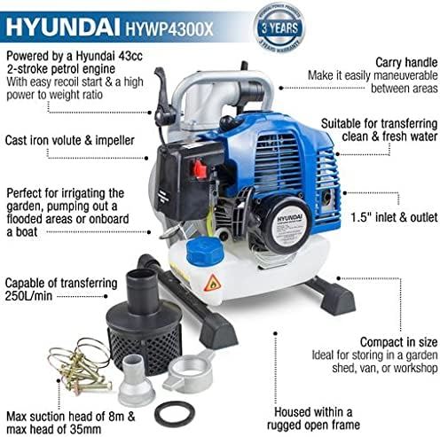 Hyundai HYWP4300X Water Pump 43cc 1.5in 35mm Clean Water 250L/min 35m Head 8m Lift 2-Stroke Transfer Pump Drainage Pump Drainage Transfer Pump