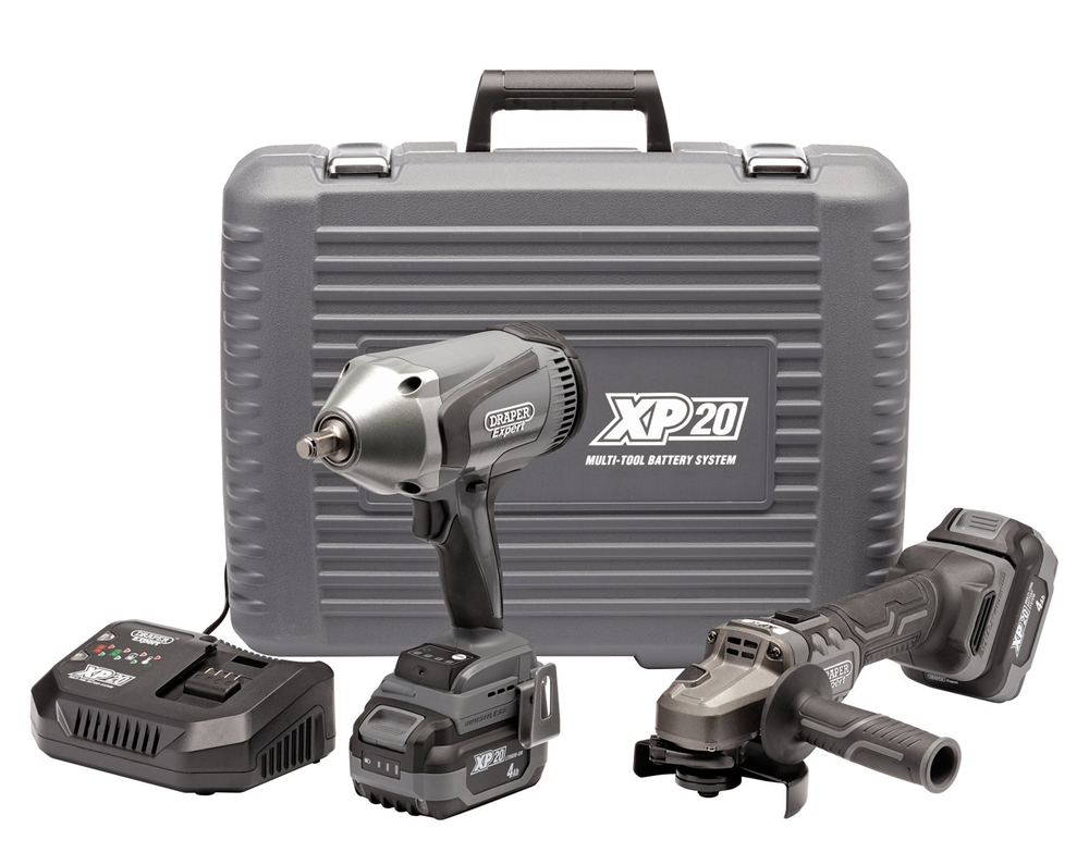 Draper XP 20 WRENCH & GRINDER KIT 24047 XP20 20V Cordless Grinder and 1/2" Impact Wrench Kit