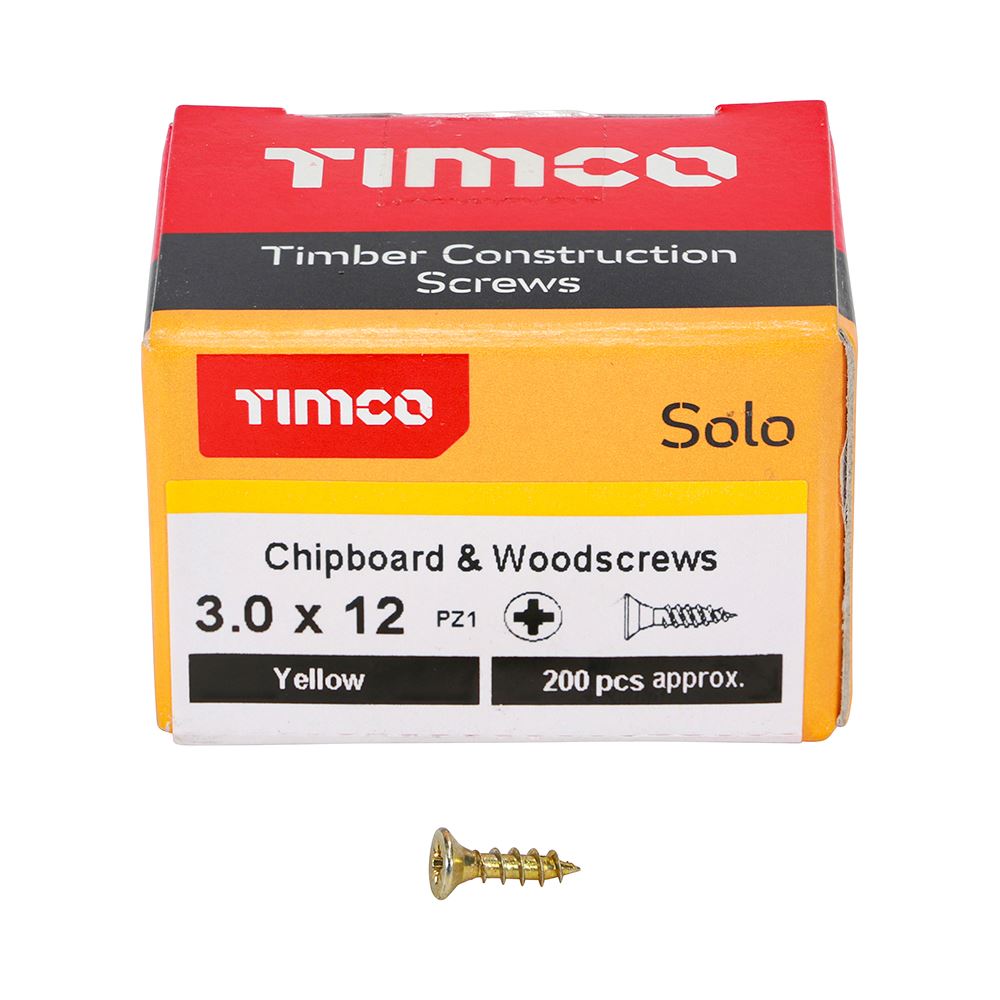 TIMCO Solo Woodscrew PZ1 CSK ZYP 3.0 x 12 Gold Pack 200