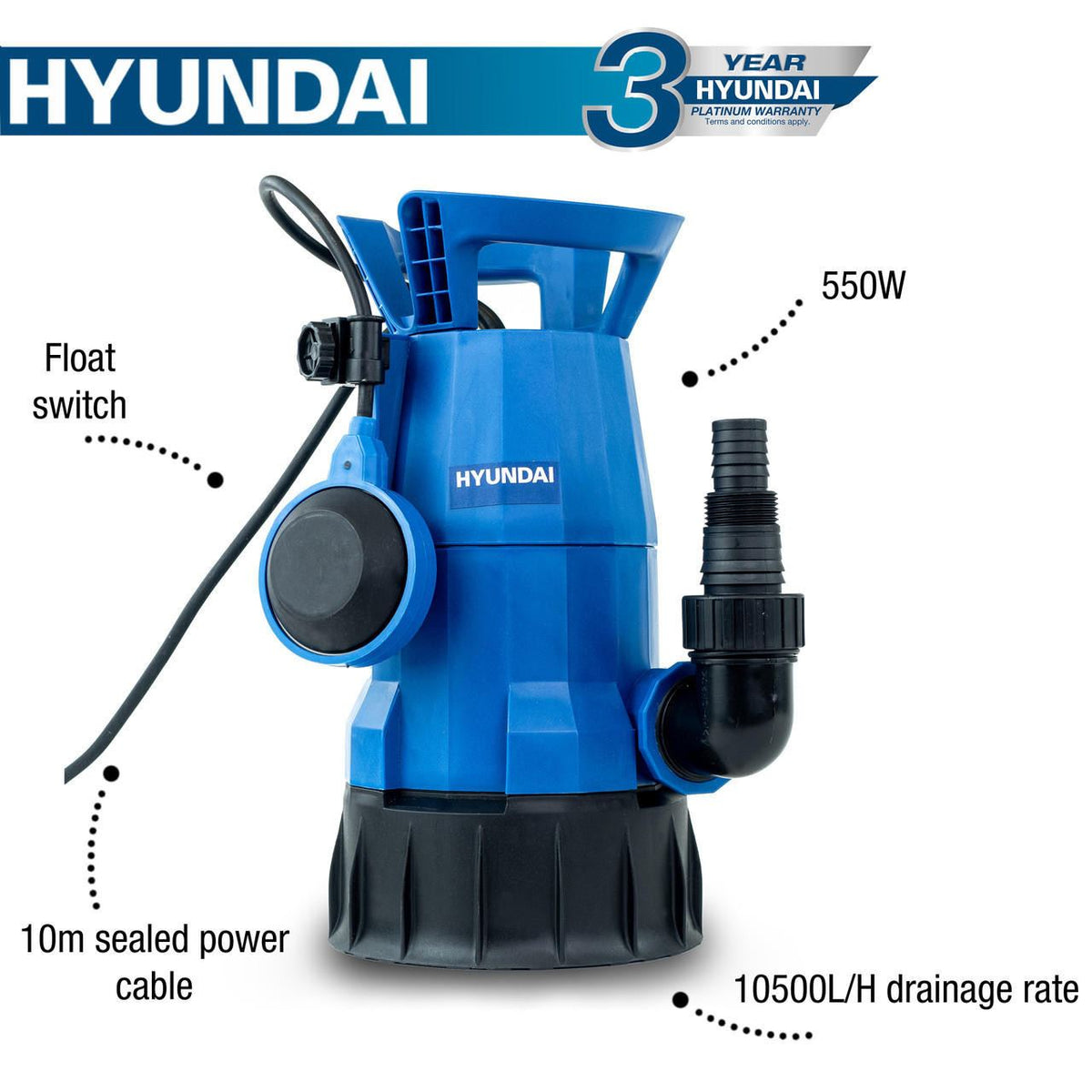 Hyundai HYSP550CD Electric Water Pump 550W Clean Dirty Water Transfer Pump Drainage Pump Drainage Transfer Pump