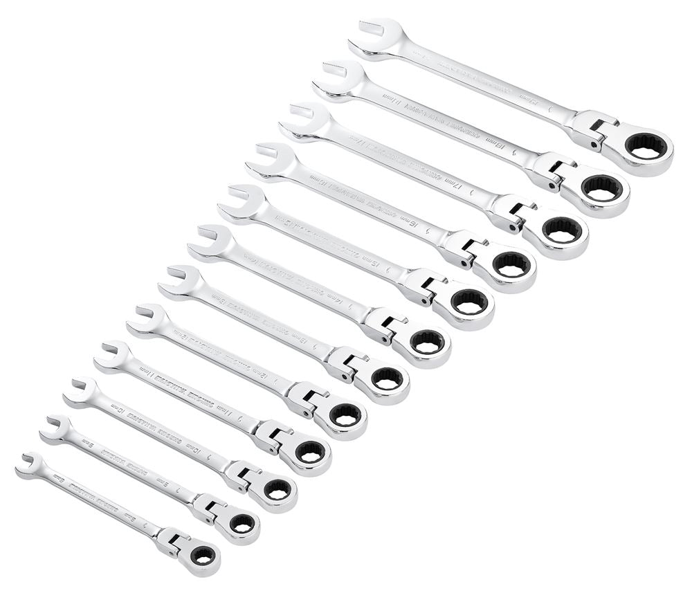 Draper 12PC FLEX HEAD RATCH SPANN SET 27733 27733 HI-TORQÂ® Metric Flexible Head Ratchet Combination Spanner Set (12 Piece)
