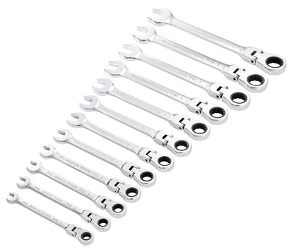 Draper 12PC FLEX HEAD RATCH SPANN SET 27733 27733 HI-TORQÂ® Metric Flexible Head Ratchet Combination Spanner Set (12 Piece)