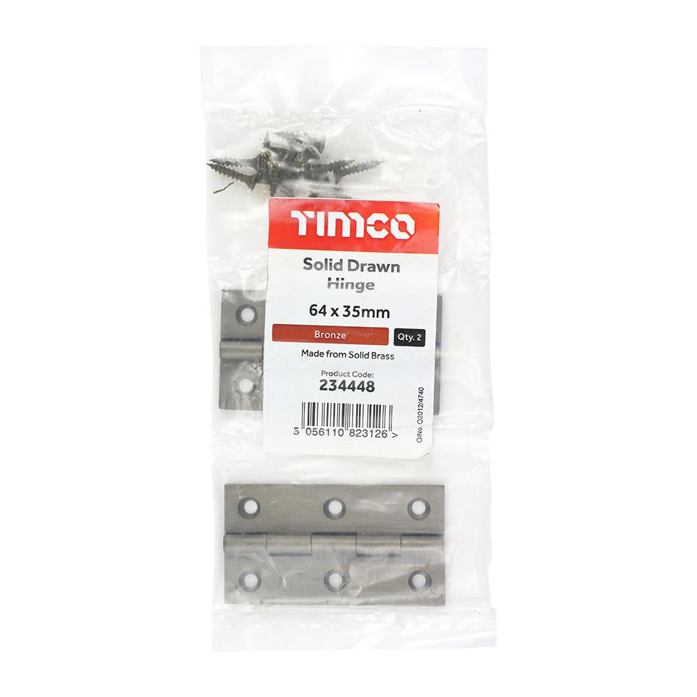 TIMCO Solid Drawn Hinge Bronze 64 x 35 Pack 2