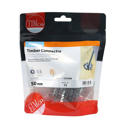 TIMCO Double Timber Connector Galv 50mm / M12 Pack 15