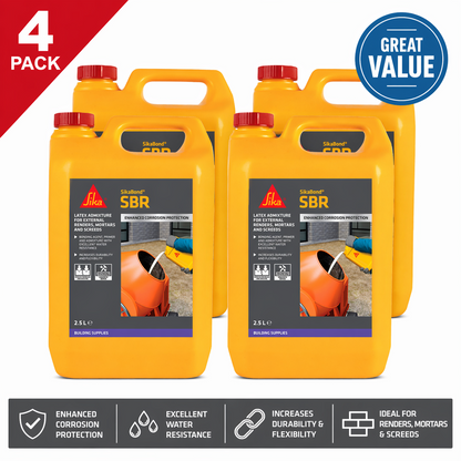 4 x SikaBond SBR+ Waterproof Bonding Agent & Mortar Admixture 5L Plaster Render