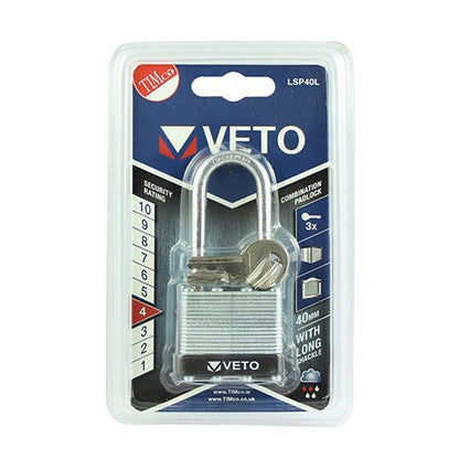 TIMCO Long Shackle Laminated Padlock 40mm Pack 1
