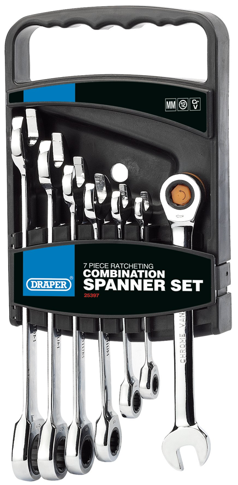 Draper 7PC RATCHETING SPANNER SET 25397 25397 Draper HI-TORQÂ® Metric Ratchet Combination Spanner Set (7 Piece)