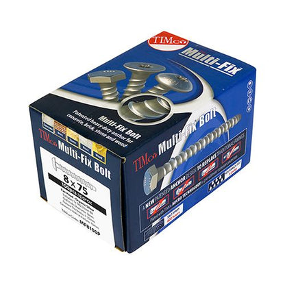 TIMCO Multi-Fix Bolt PAN Head 8.0 x 60/M10 Silver Pack 100