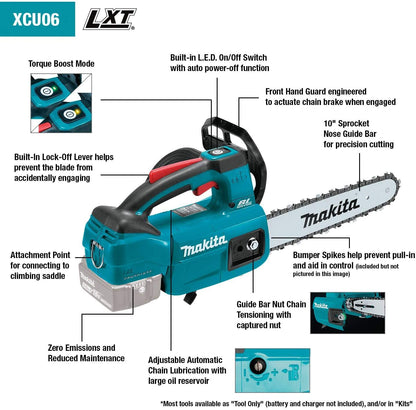 Makita DUC254Z 18v LXT Cordless Brushless 25cm Chainsaw Top Handle with 1 x 5 ah Battery