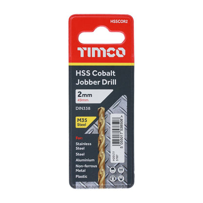 TIMCO HSS-CO Jobber Drill Bit Cobalt 2.0mm Pack 1
