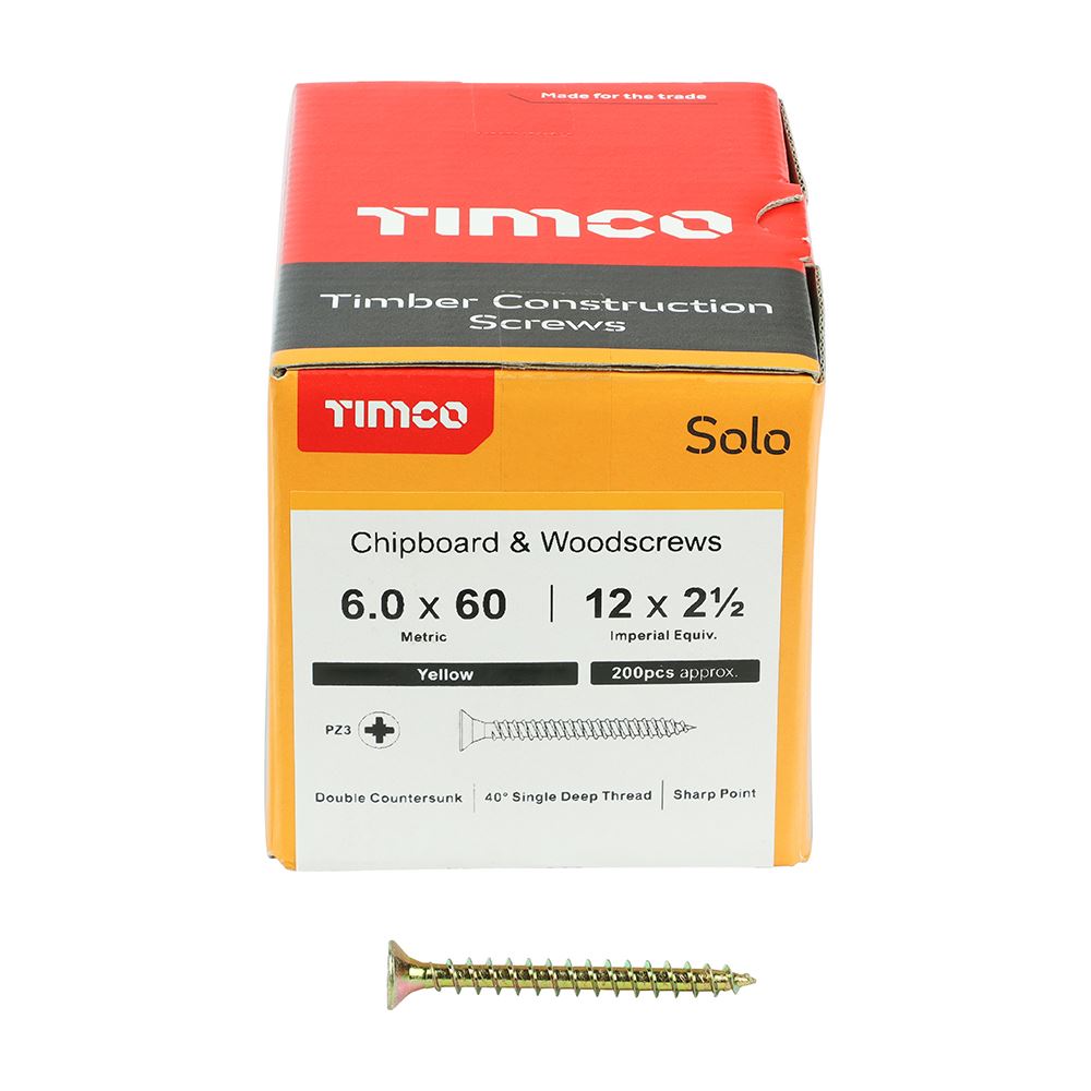 TIMCO Solo Woodscrew PZ3 CSK ZYP 6.0 x 60 Gold Pack 200