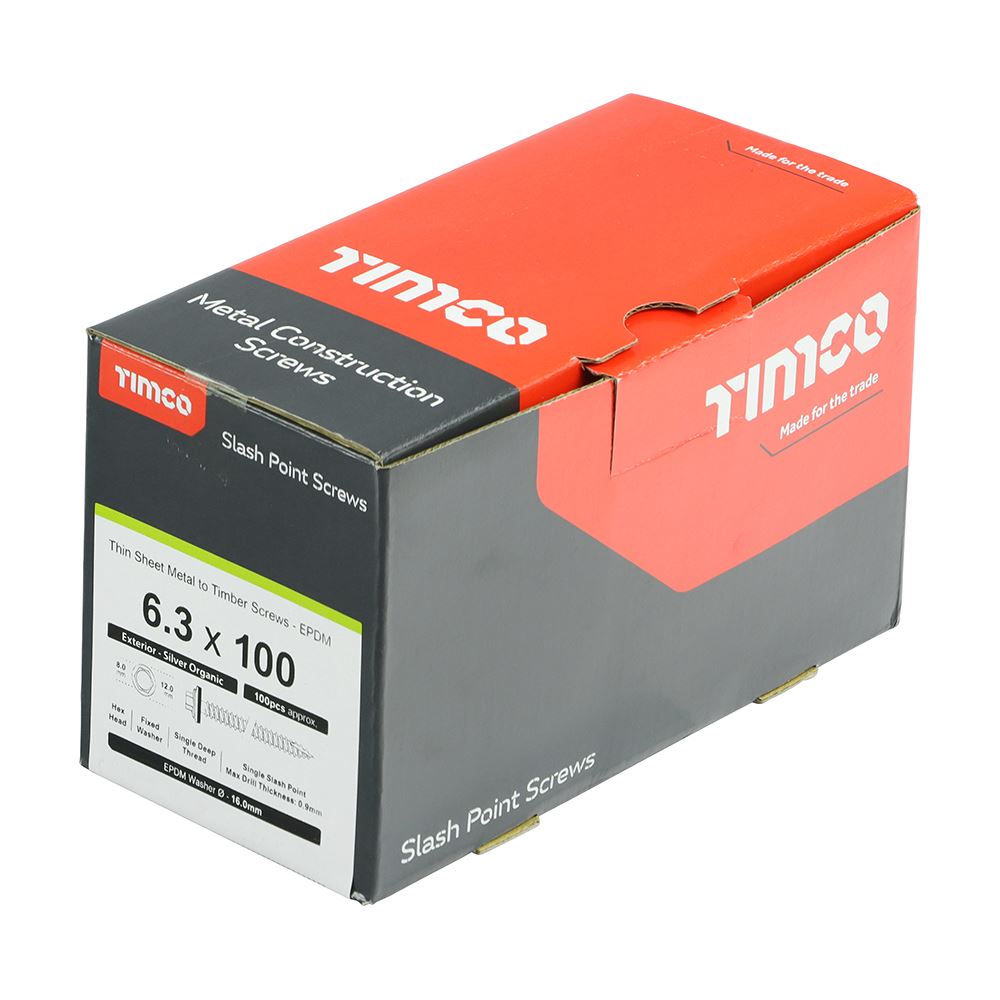 TIMCO Hex Screw W16 Slash EXT 6.3 x 100 Silver Pack 100