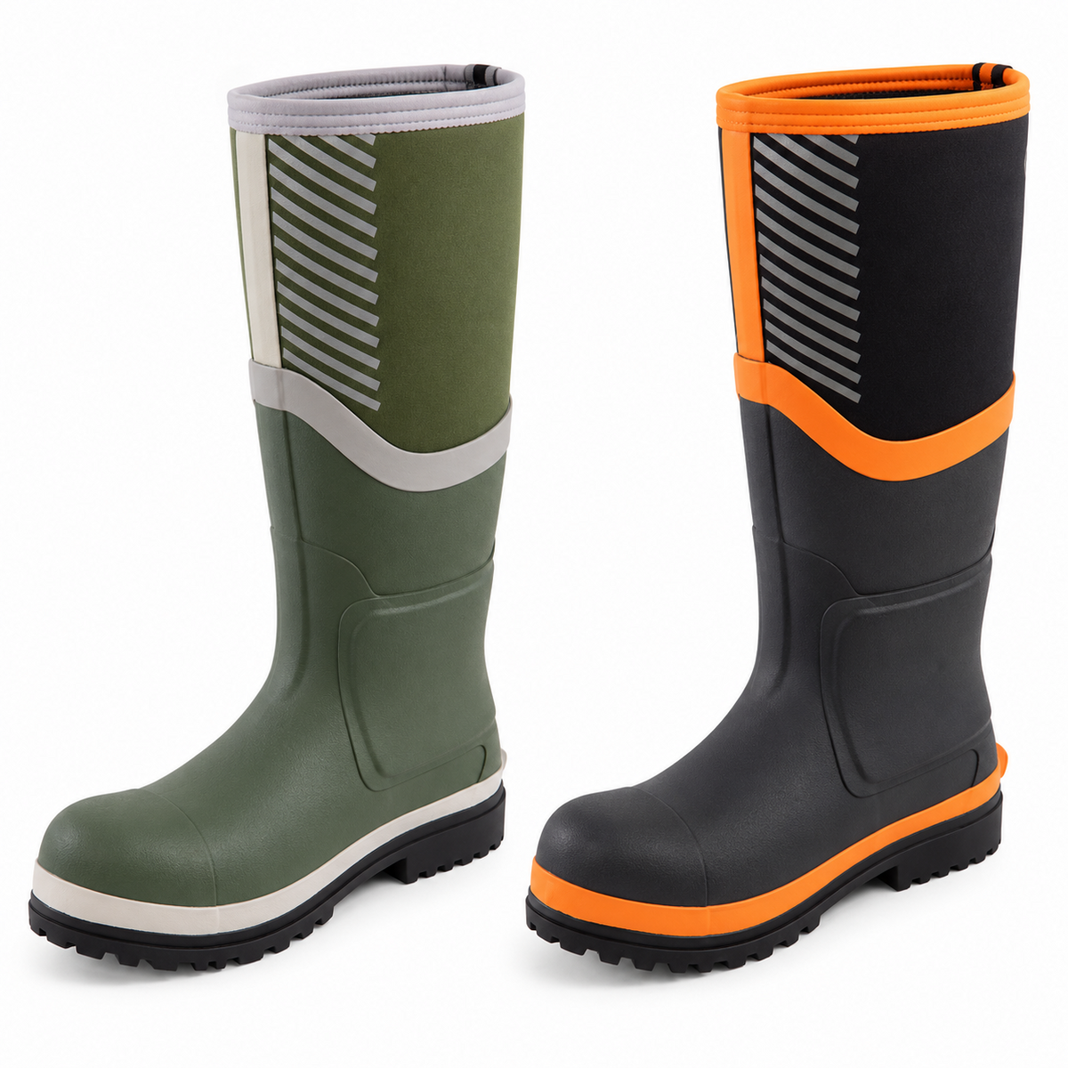 Beeswift Neo Force CF501 Neoprene Safety Wellington Boots | Black/Orange or Green/Silver, Waterproof S5S Composite Toe, Size Options
