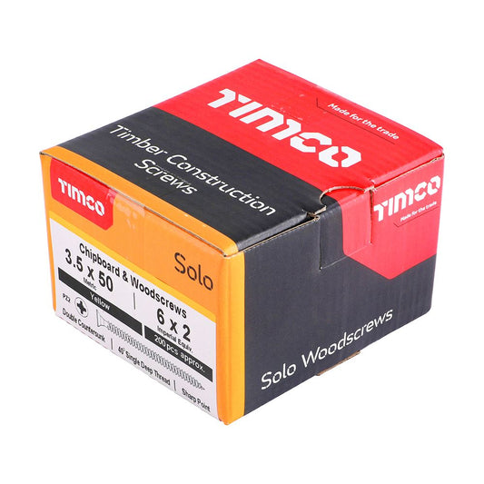 TIMCO Solo Woodscrew PZ2 CSK ZYP 3.5 x 50 Gold Pack 200