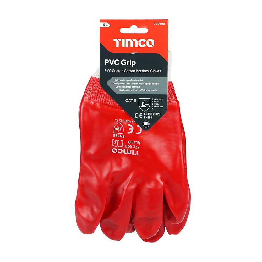 TIMCO PVC Coated Grip Gloves Cotton X Large Pack 1