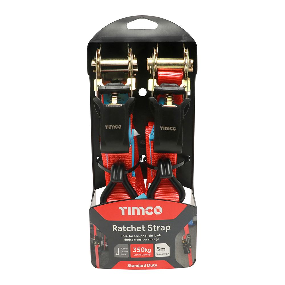 TIMCO J Hook Ratchet Straps STD 5m x 25mm Pack 2