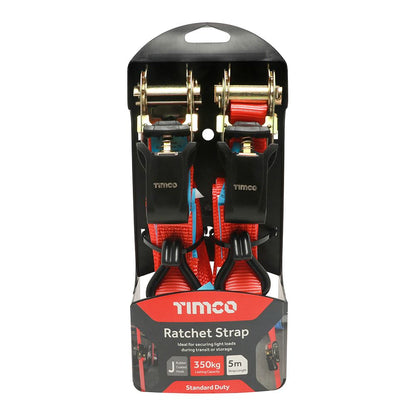 TIMCO J Hook Ratchet Straps STD 5m x 25mm Pack 2