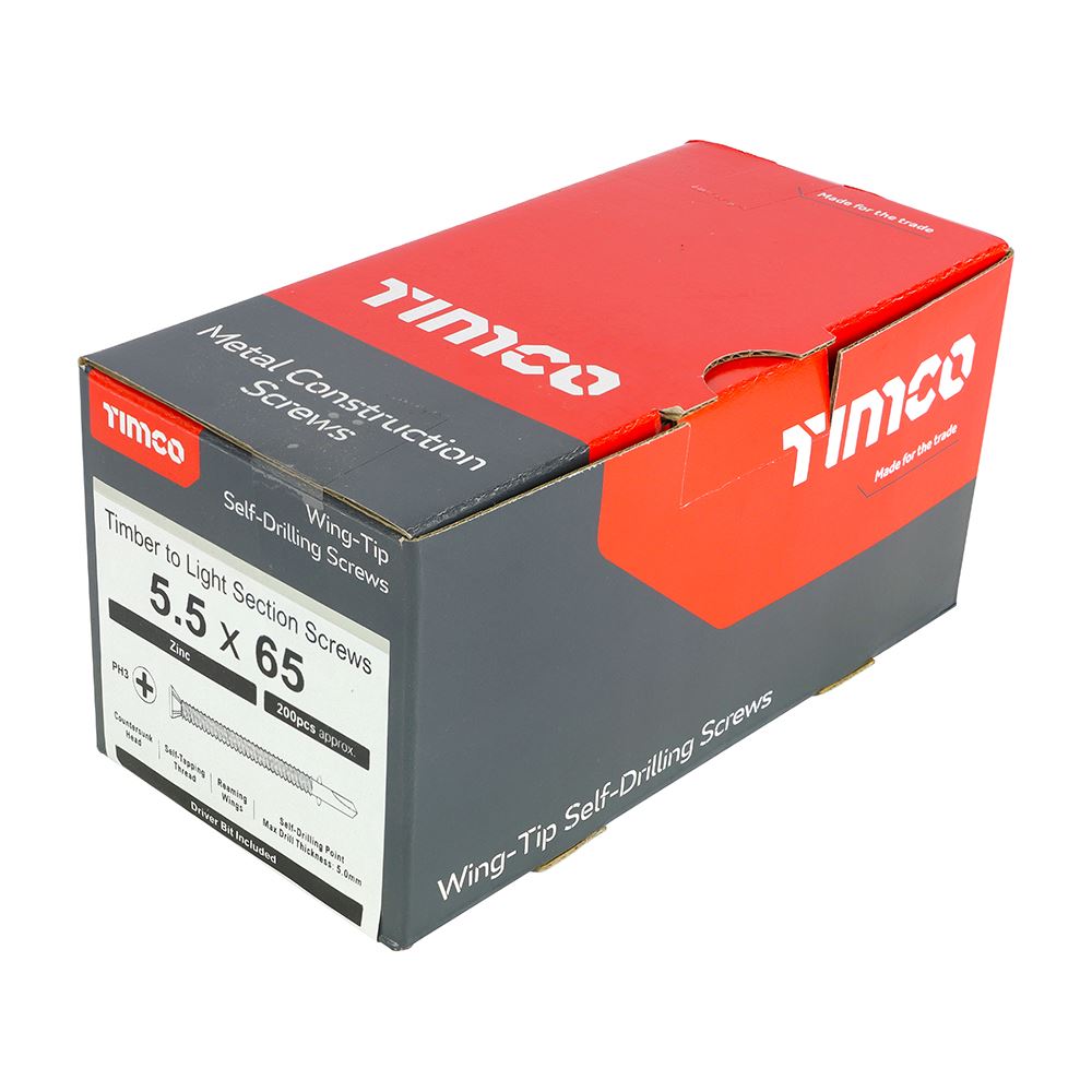 TIMCO WingTip Screw S/DRILL No3 Zinc 5.5 x 65 Silver Pack 200