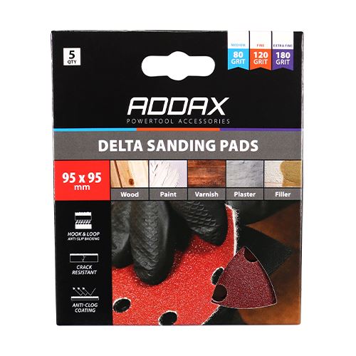 TIMCO Delta Sanding Pads Mixed Set 95 x 95mm (80/120/180) Red Pack 5