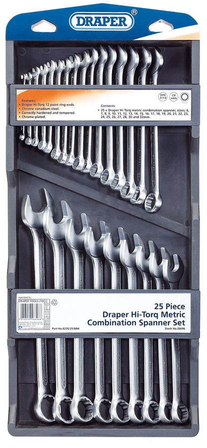 Draper 25PC COMB.SPAN.SET (6-32MM) 26696 Draper HI-TORQÂ® Metric Combination Spanner Set (25 Piece)