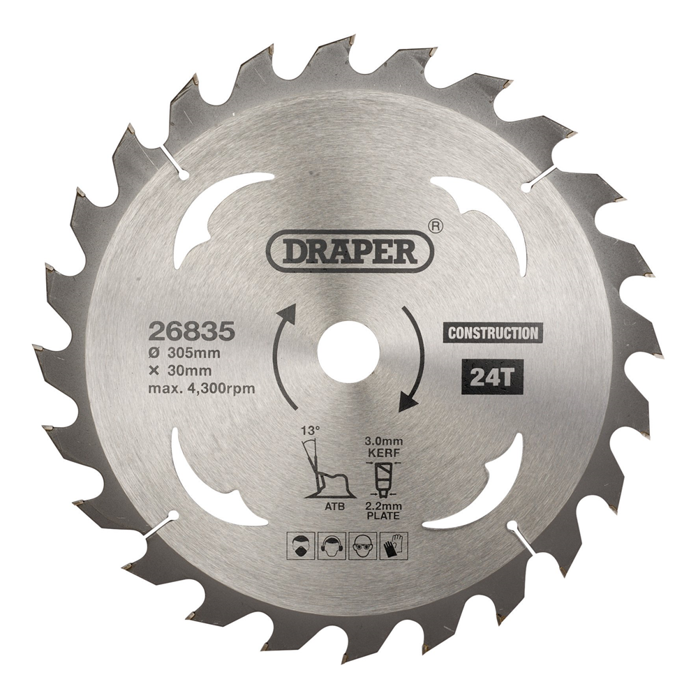 Draper TCT SAW BLADE 305MM 24T CONS 26835 TCT Construction Circular Saw Blade, 305 x 30mm
