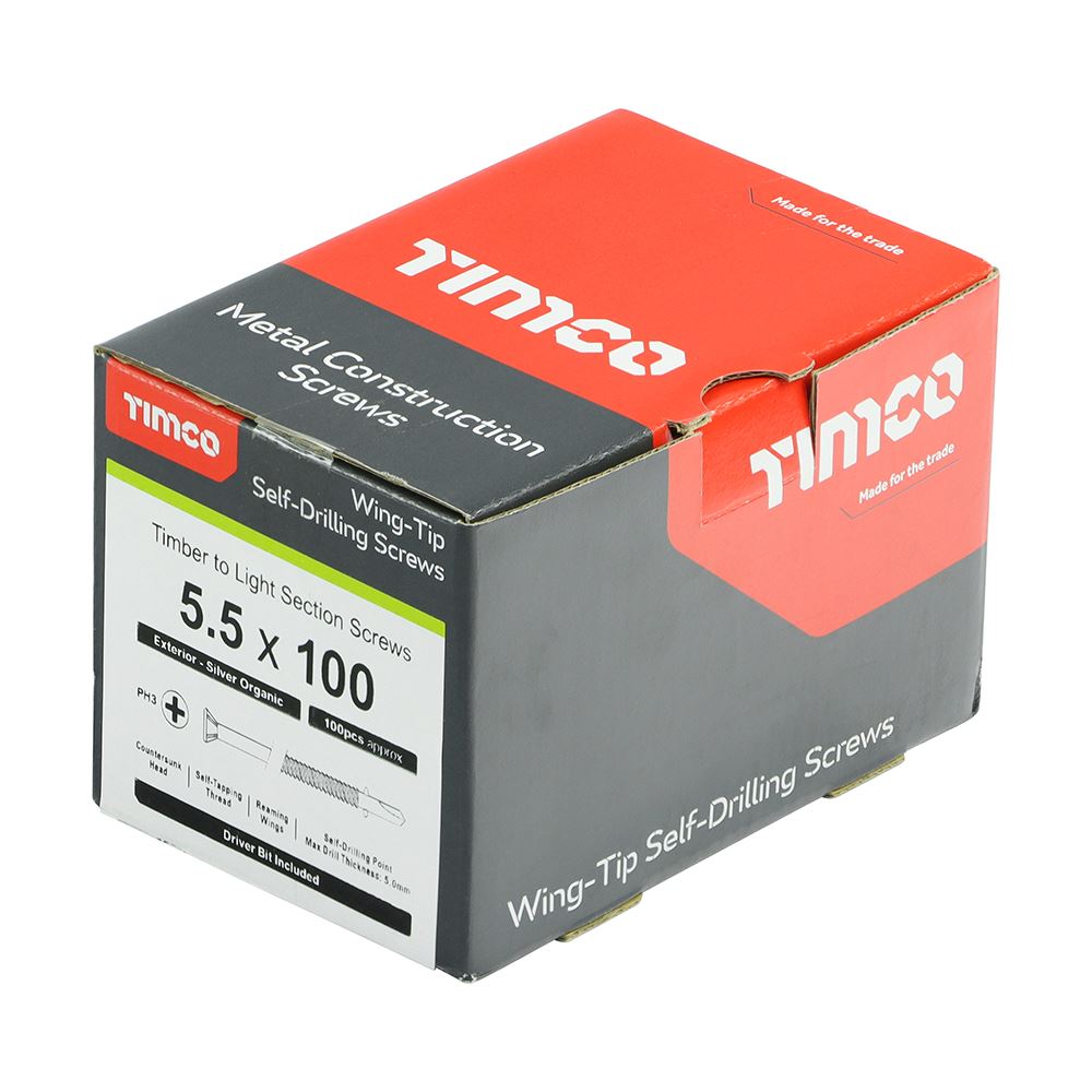 TIMCO WingTip Screw S/DRILL No3 EXT 5.5 x 100 Silver Pack 100