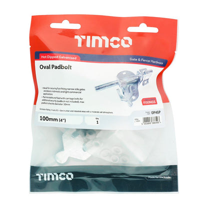 TIMCO Oval Padbolt HDG 4" Pack 1