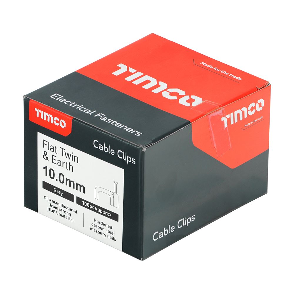 TIMCO Flat Twin&Earth Cable Clip GRY To fit 10.0mm Grey Pack 100