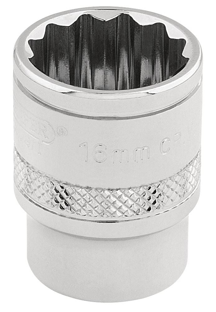 Draper 16MM 12POINT SOCKET 3/8DR-PCKD 32780 3/8" Sq. Dr. Metric Sockets (Polished Chrome)