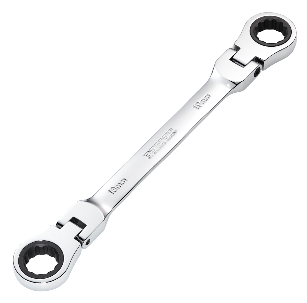 Draper 18X19 FLX RATCHET RING SPANNER 27759 27759 HI-TORQÂ® Metric Flexible Head Double Ring Ratchet Spanner