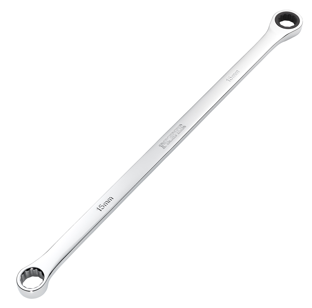 Draper 15MM LONG RATCHET RING SPANNER 27771 27771 HI-TORQÂ® Metric Extra-Long Double Ring Ratchet Spanner