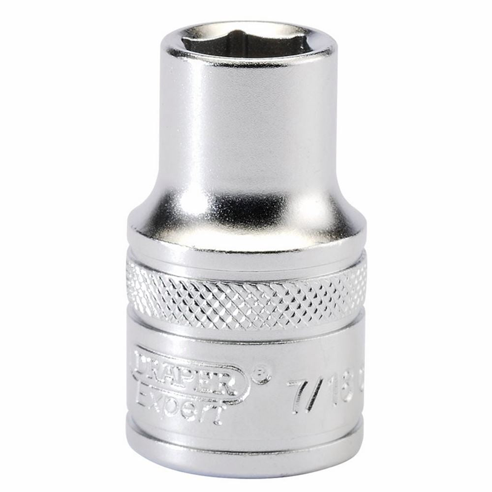 Draper 7/16 6PT SOCKET 1/2 DR-PCKD 16625 1/2" Sq. Dr. Imperial Sockets (Micro Satin Chrome)